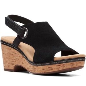 Clarks Black and Tan Wedge Sandals